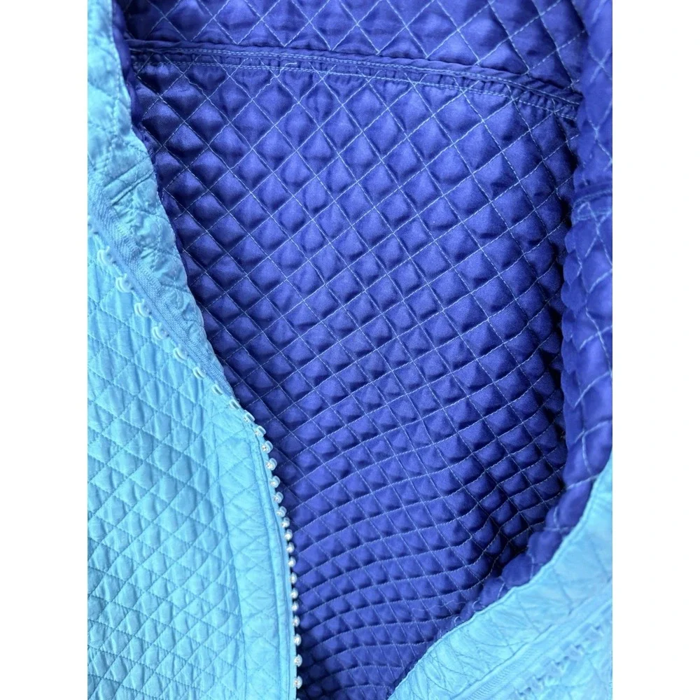 Quacker Factory Jacket Women's Sz XL Blue Silk Quilted Rhinestones‎ Coat Pockets